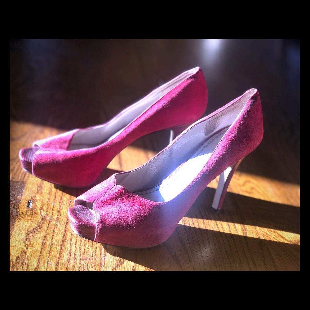 Red Suede Nine West Platform Heels